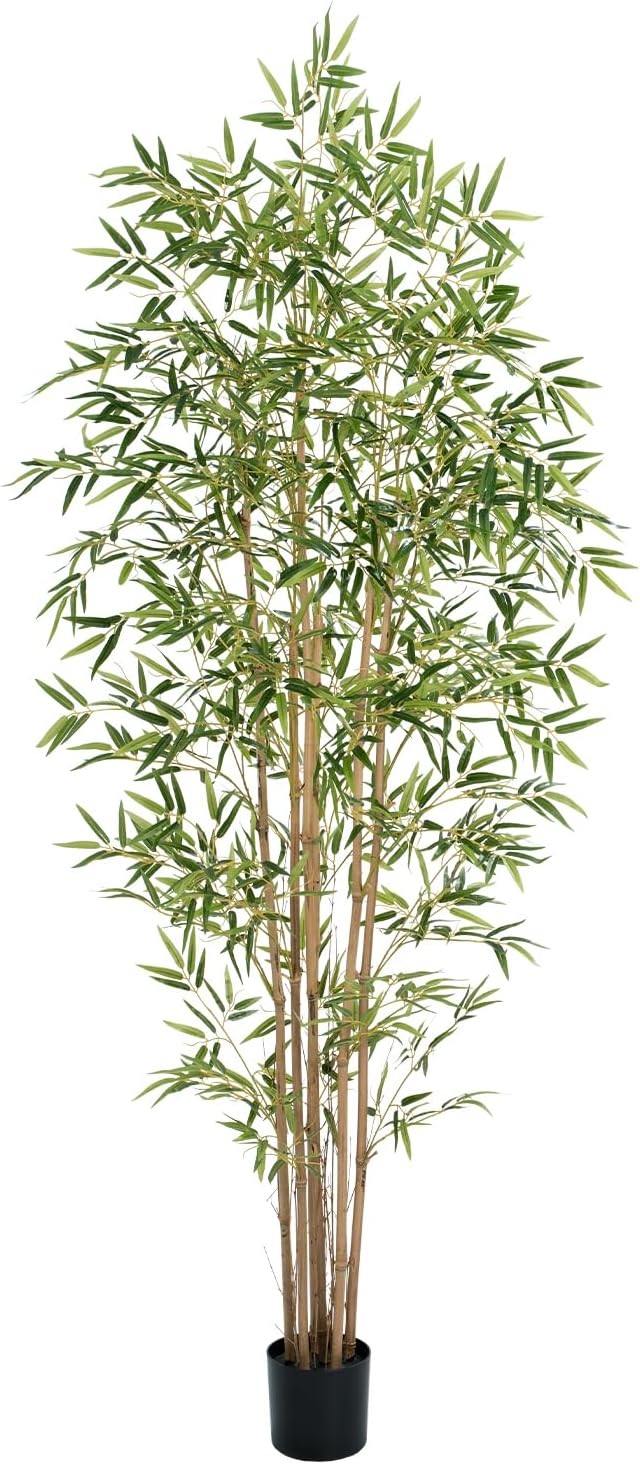 Artificial Bamboo Tree, Fake Bamboo Plant 5FT Tall with 6 Natural Real Bamboo Trunks, Artificial Tree Indoor Decor Faux Silk Tree for Home Office Living Room Modern Decor