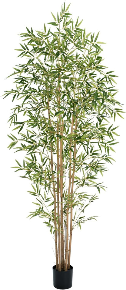 Artificial Bamboo Tree, Fake Bamboo Plant 5FT Tall with 6 Natural Real Bamboo Trunks, Artificial Tree Indoor Decor Faux Silk Tree for Home Office Living Room Modern Decor