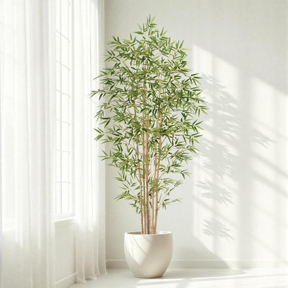 Artificial Bamboo Tree, Fake Bamboo Plant 5FT Tall with 6 Natural Real Bamboo Trunks, Artificial Tree Indoor Decor Faux Silk Tree for Home Office Living Room Modern Decor