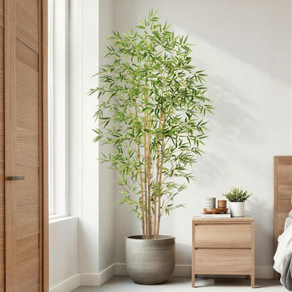 Artificial Bamboo Tree, Fake Bamboo Plant 5FT Tall with 6 Natural Real Bamboo Trunks, Artificial Tree Indoor Decor Faux Silk Tree for Home Office Living Room Modern Decor