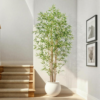 Artificial Bamboo Tree, Fake Bamboo Plant 5FT Tall with 6 Natural Real Bamboo Trunks, Artificial Tree Indoor Decor Faux Silk Tree for Home Office Living Room Modern Decor