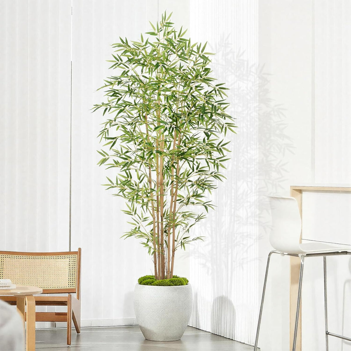 Artificial Bamboo Tree, Fake Bamboo Plant 5FT Tall with 6 Natural Real Bamboo Trunks, Artificial Tree Indoor Decor Faux Silk Tree for Home Office Living Room Modern Decor