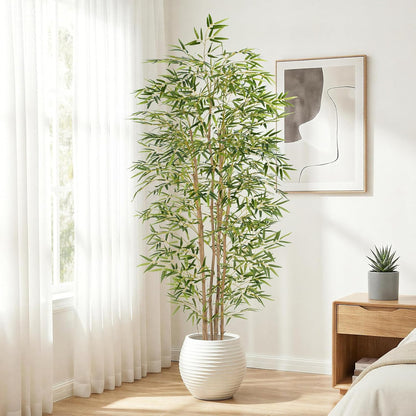 Artificial Bamboo Tree, Fake Bamboo Plant 5FT Tall with 6 Natural Real Bamboo Trunks, Artificial Tree Indoor Decor Faux Silk Tree for Home Office Living Room Modern Decor