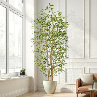 Artificial Bamboo Tree, Fake Bamboo Plant 5FT Tall with 6 Natural Real Bamboo Trunks, Artificial Tree Indoor Decor Faux Silk Tree for Home Office Living Room Modern Decor