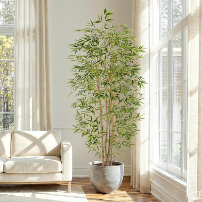 Artificial Bamboo Tree, Fake Bamboo Plant 5FT Tall with 6 Natural Real Bamboo Trunks, Artificial Tree Indoor Decor Faux Silk Tree for Home Office Living Room Modern Decor