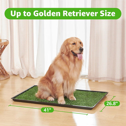 Dog Grass Large Potty Patch, Dog Litter Boxes Artificial Grass Bathroom Turf for Pet Training, Washable Puppy Pee Pad, Perfect Indoor/Outdoor Portable Potty Pet Loo (Tray system-35"X22.6")