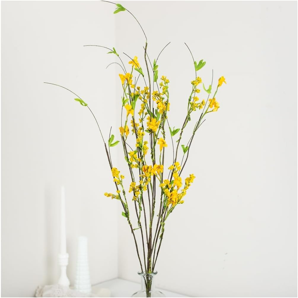 Artificial Yellow Blossom Twig Stem - Fake Forsythia Tree Branch for Flower Arrangements and Decorating (39 Inches High)