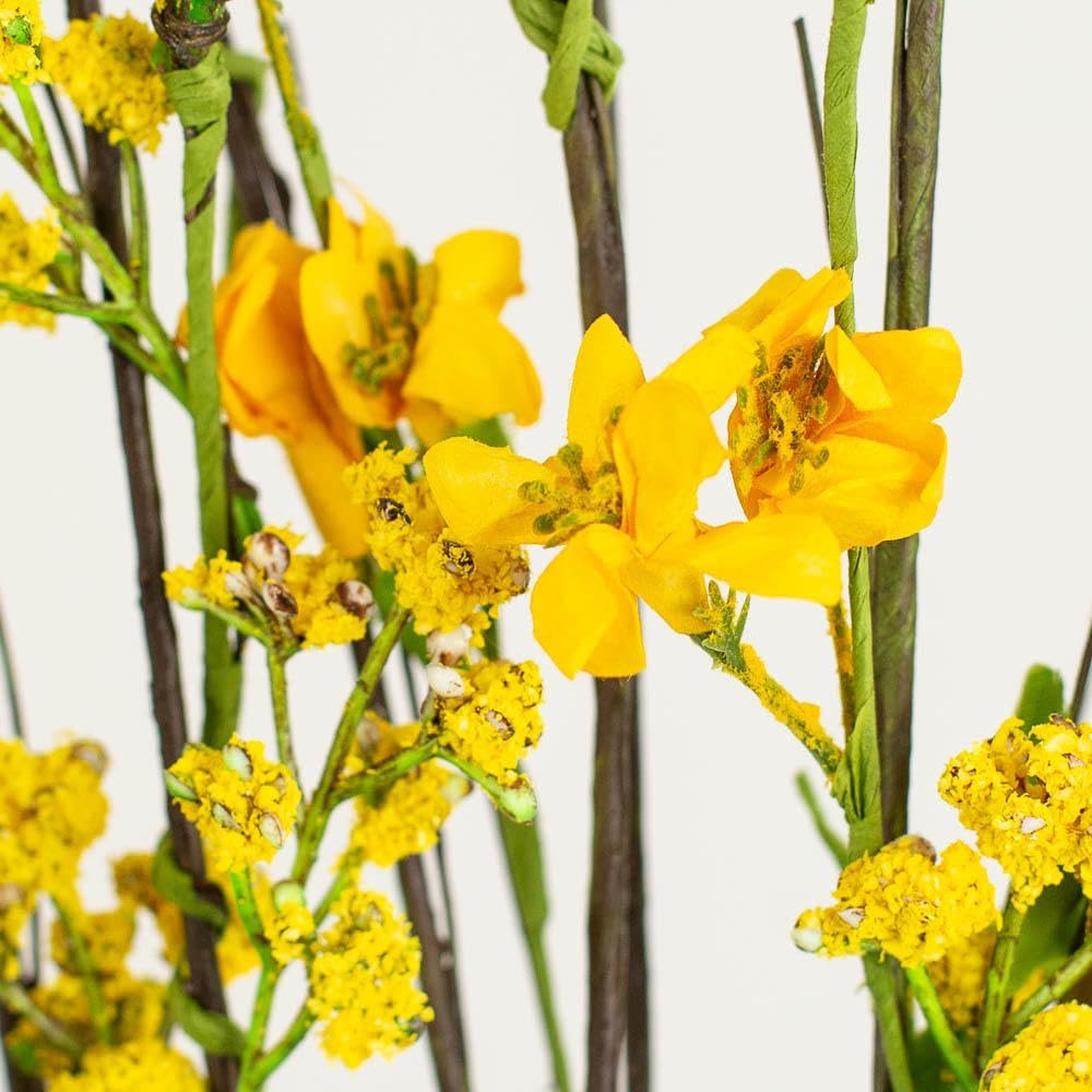 Artificial Yellow Blossom Twig Stem - Fake Forsythia Tree Branch for Flower Arrangements and Decorating (39 Inches High)