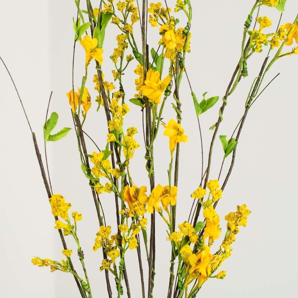 Artificial Yellow Blossom Twig Stem - Fake Forsythia Tree Branch for Flower Arrangements and Decorating (39 Inches High)