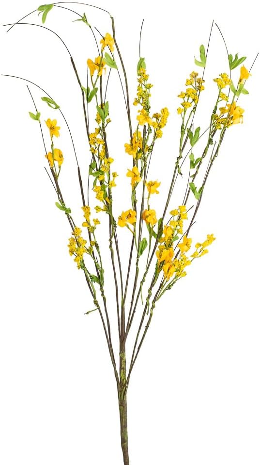 Artificial Yellow Blossom Twig Stem - Fake Forsythia Tree Branch for Flower Arrangements and Decorating (39 Inches High)