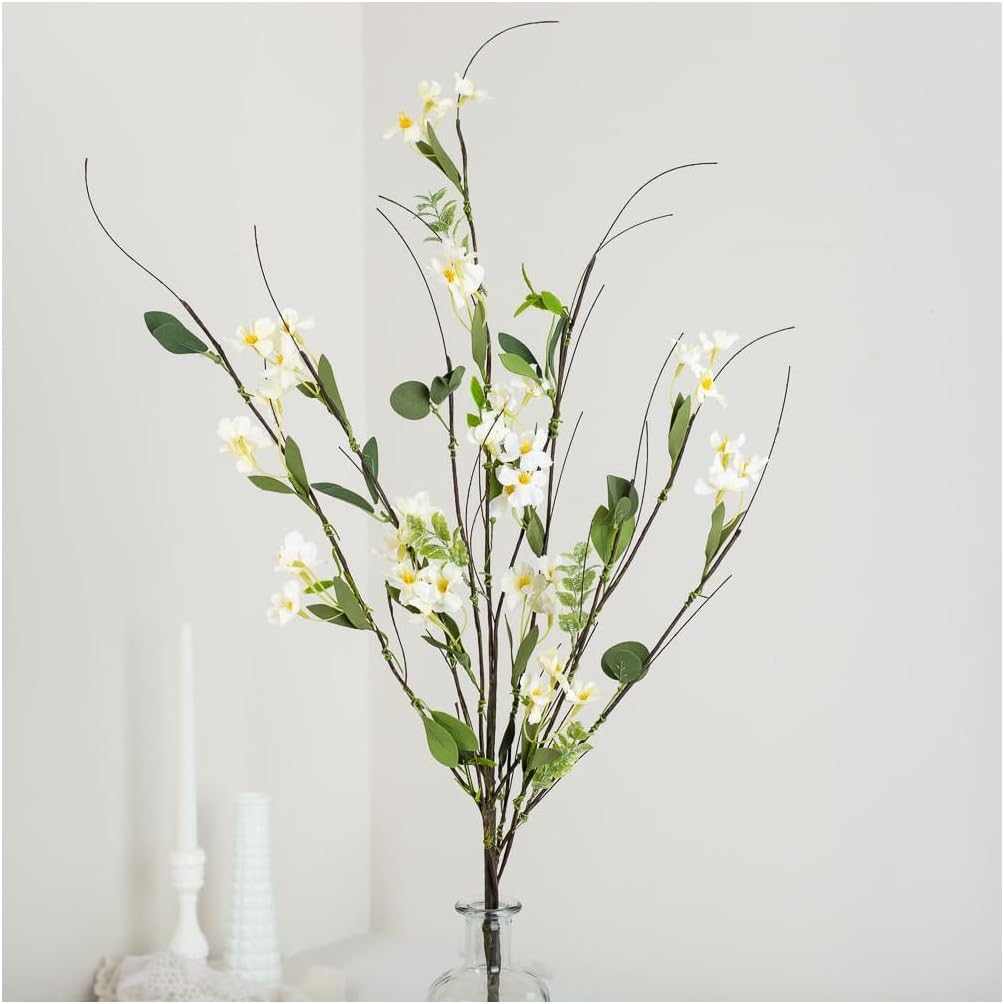 Artificial Yellow Blossom Twig Stem - Fake Forsythia Tree Branch for Flower Arrangements and Decorating (39 Inches High)