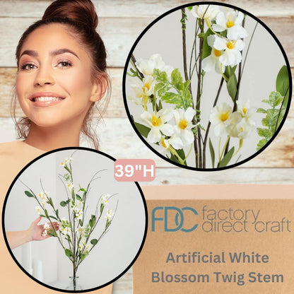 Artificial Yellow Blossom Twig Stem - Fake Forsythia Tree Branch for Flower Arrangements and Decorating (39 Inches High)