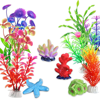 Artificial Aquarium Plants, 12pcs, Coral, Seaweed Water Plants, Fish Tank Lifelike Decorations, for Household and Office