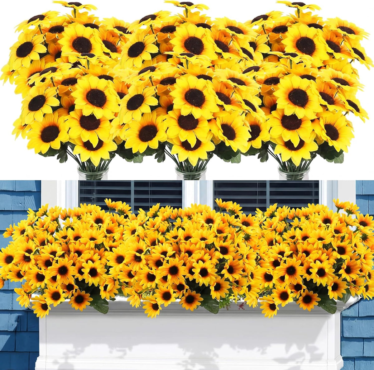 24 Bundles Yellow Summer Sunflower Faux Mums for Outdoor