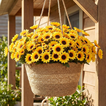 24 Bundles Yellow Summer Sunflower Faux Mums for Outdoor