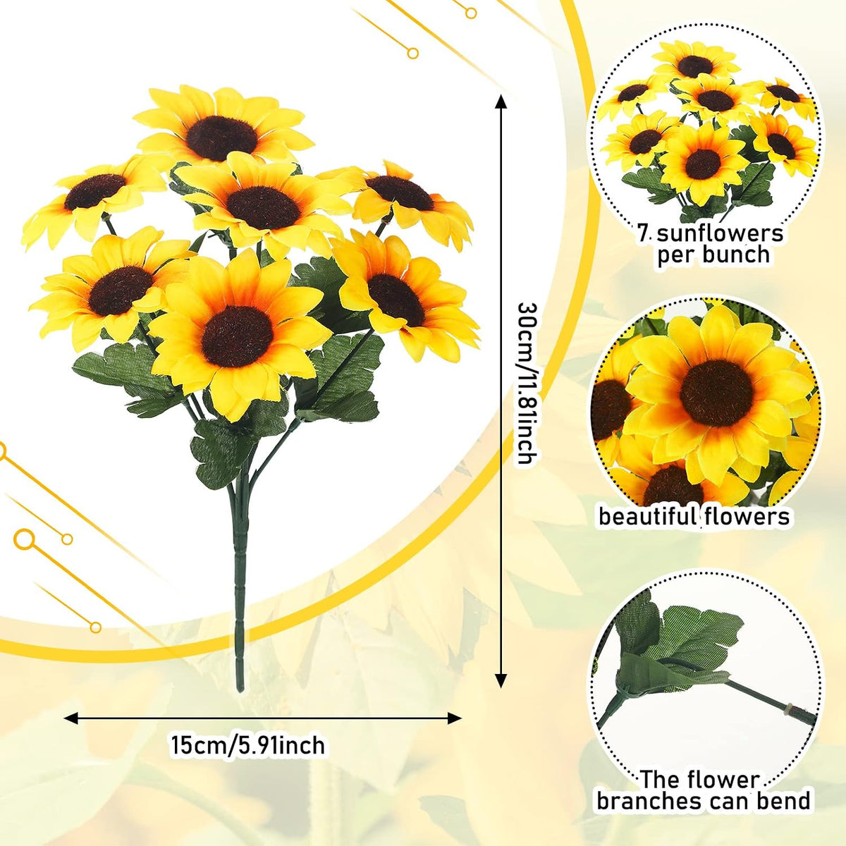 24 Bundles Yellow Summer Sunflower Faux Mums for Outdoor