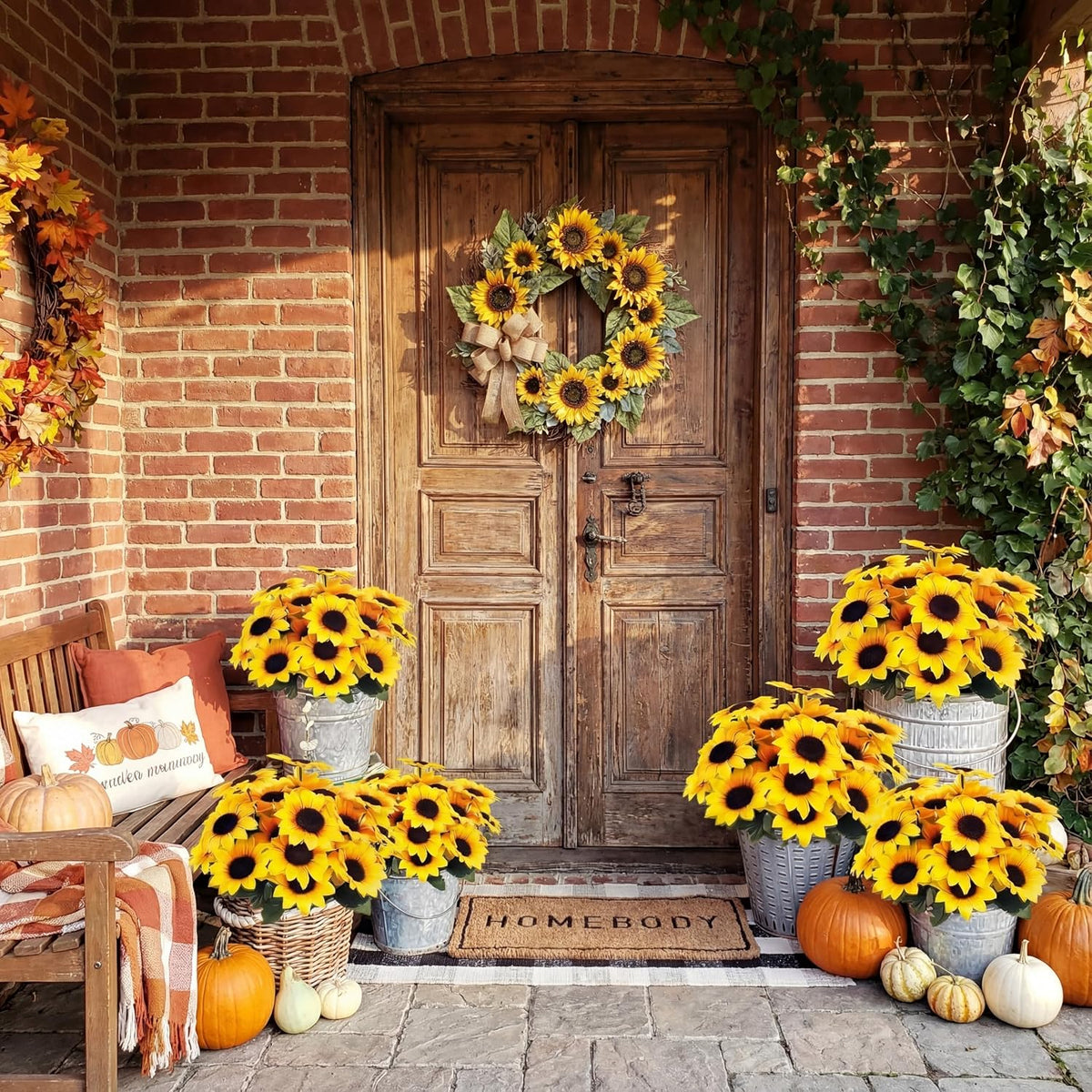 24 Bundles Yellow Summer Sunflower Faux Mums for Outdoor