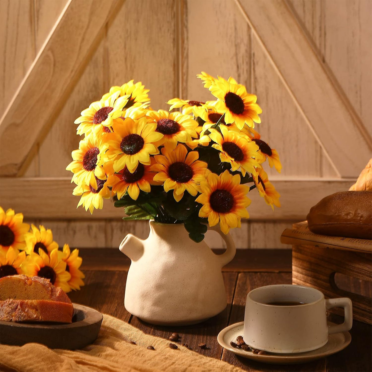 24 Bundles Yellow Summer Sunflower Faux Mums for Outdoor