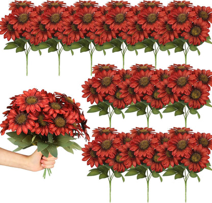 24 Bundles Yellow Summer Sunflower Faux Mums for Outdoor