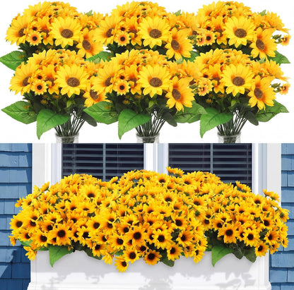 24 Bundles Yellow Summer Sunflower Faux Mums for Outdoor