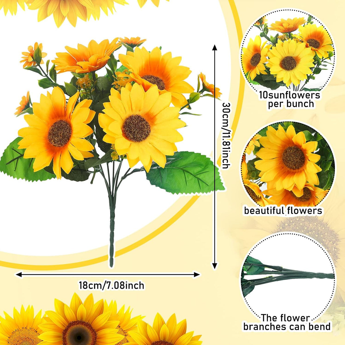 24 Bundles Yellow Summer Sunflower Faux Mums for Outdoor
