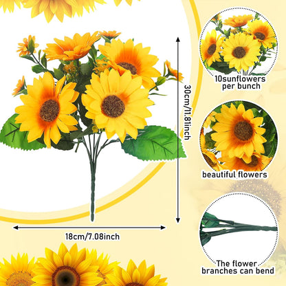 24 Bundles Yellow Summer Sunflower Faux Mums for Outdoor