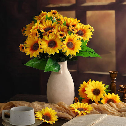 24 Bundles Yellow Summer Sunflower Faux Mums for Outdoor