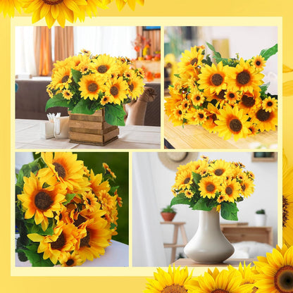 24 Bundles Yellow Summer Sunflower Faux Mums for Outdoor