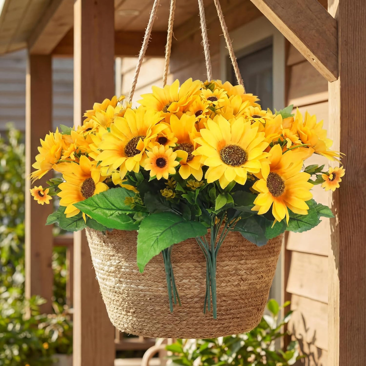 24 Bundles Yellow Summer Sunflower Faux Mums for Outdoor