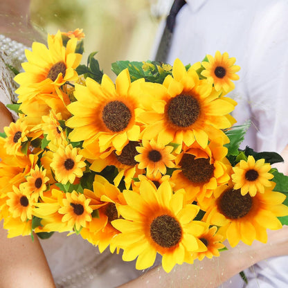 24 Bundles Yellow Summer Sunflower Faux Mums for Outdoor
