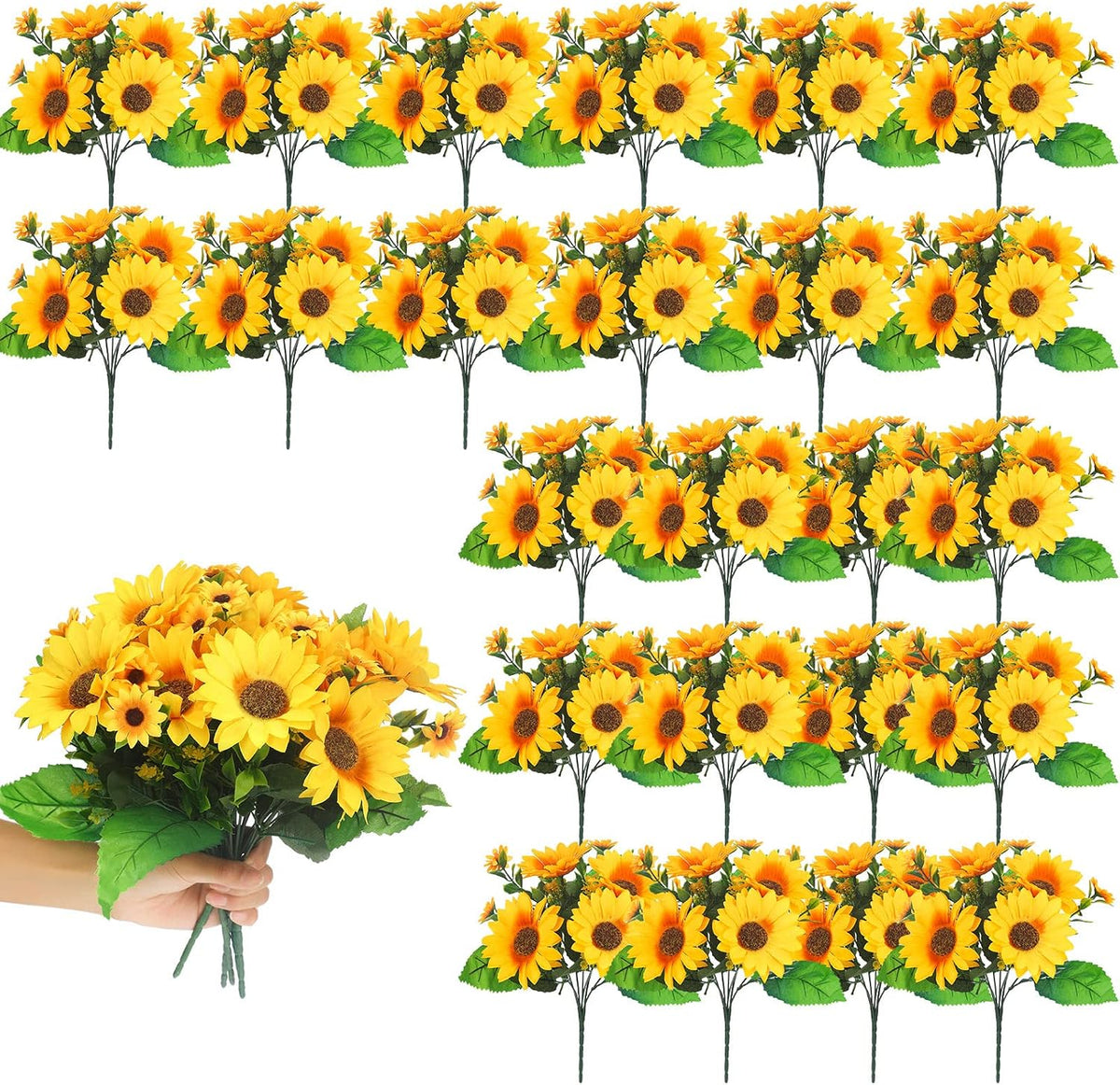 24 Bundles Yellow Summer Sunflower Faux Mums for Outdoor