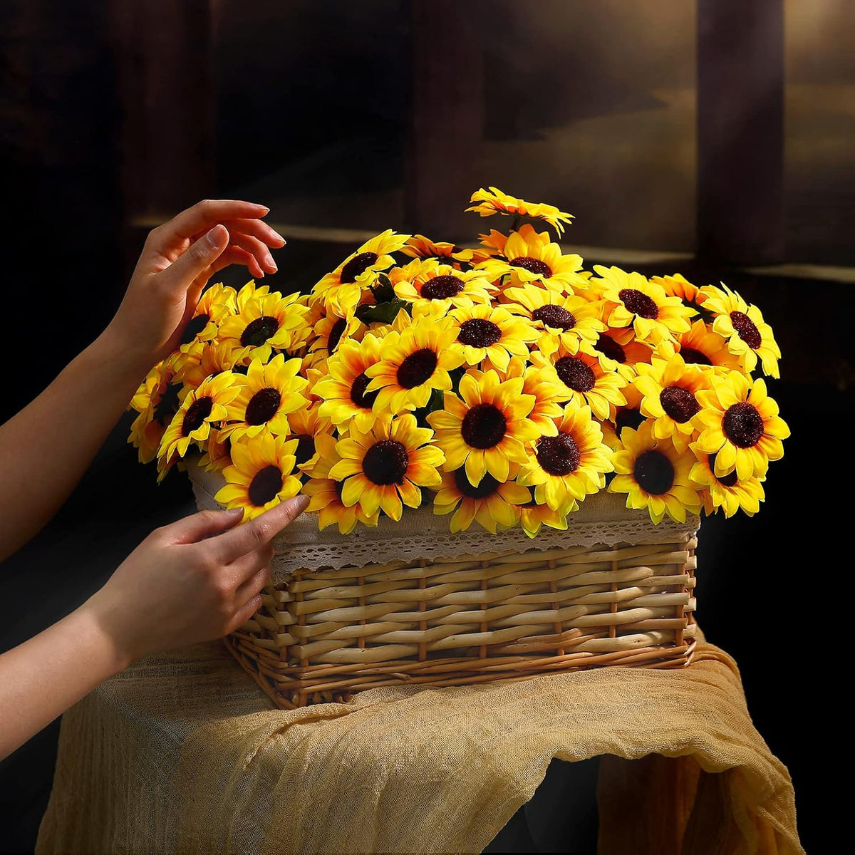 24 Bundles Yellow Summer Sunflower Faux Mums for Outdoor