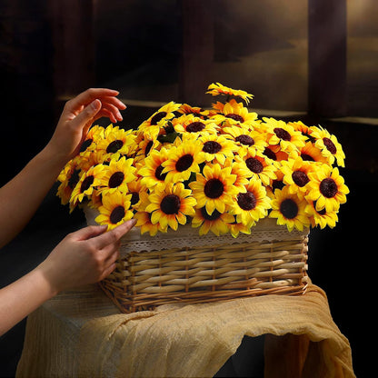 24 Bundles Yellow Summer Sunflower Faux Mums for Outdoor