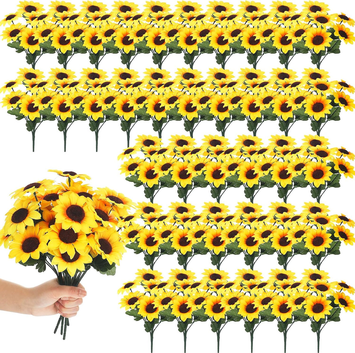 24 Bundles Yellow Summer Sunflower Faux Mums for Outdoor