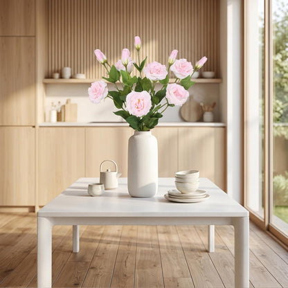 6PCS White Eustoma Lisianthus Artificial Flowers, 23.6" Real Touch Faux Lisianthus Flowers with Stems White Silk Flower for DIY Wedding Table Centerpiece Home Party Decor(White)