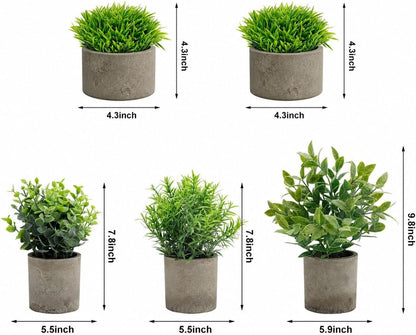 Artificial Potted Plants Faux Greenery in Cement Pots for Shelf, Bookshelf, Office or Home Decor, Small Decorative Fake Plants for Modern Indoor Display