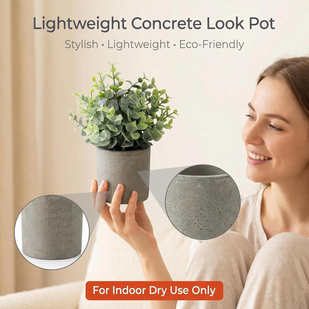 Artificial Potted Plants Faux Greenery in Cement Pots for Shelf, Bookshelf, Office or Home Decor, Small Decorative Fake Plants for Modern Indoor Display