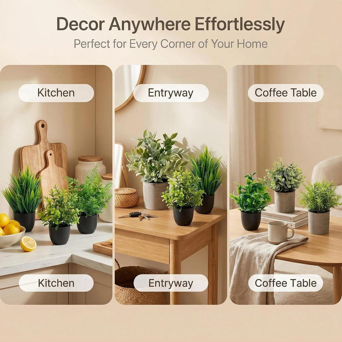 Artificial Potted Plants Faux Greenery in Cement Pots for Shelf, Bookshelf, Office or Home Decor, Small Decorative Fake Plants for Modern Indoor Display