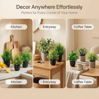 Artificial Potted Plants Faux Greenery in Cement Pots for Shelf, Bookshelf, Office or Home Decor, Small Decorative Fake Plants for Modern Indoor Display