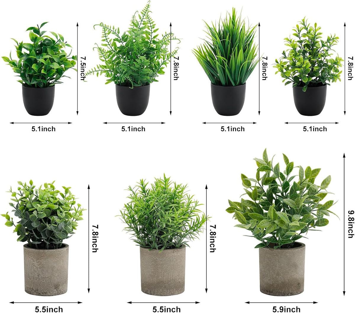 Artificial Potted Plants Faux Greenery in Cement Pots for Shelf, Bookshelf, Office or Home Decor, Small Decorative Fake Plants for Modern Indoor Display