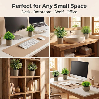 Artificial Potted Plants Faux Greenery in Cement Pots for Shelf, Bookshelf, Office or Home Decor, Small Decorative Fake Plants for Modern Indoor Display