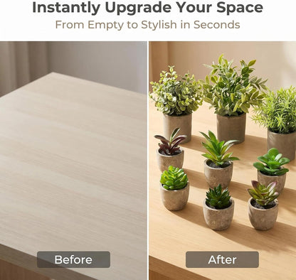 Artificial Potted Plants Faux Greenery in Cement Pots for Shelf, Bookshelf, Office or Home Decor, Small Decorative Fake Plants for Modern Indoor Display