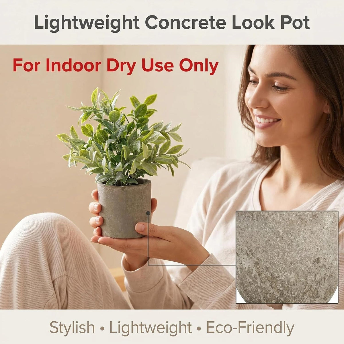 Artificial Potted Plants Faux Greenery in Cement Pots for Shelf, Bookshelf, Office or Home Decor, Small Decorative Fake Plants for Modern Indoor Display