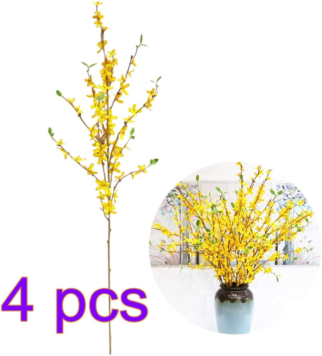 Artificial Forsythia Flowers, 39.4 inch Artificial Forsythia Blossom Jasmine Stems Fake Silk Forsythia Branches for Flower Arrangement Wedding Home Office Decoration