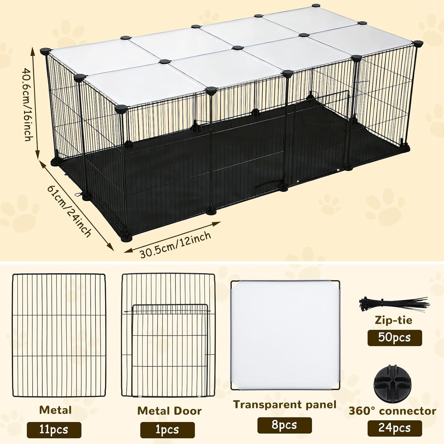 21 Panels Small Animal Playpen, Guinea Pig Cages with Doors and Waterproof Mat Pet Playpen for Rabbits Guinea Pigs Hamsters, Chicken Hedgehogs Indoor Outdoor Portable Metal Wire Yard Fence