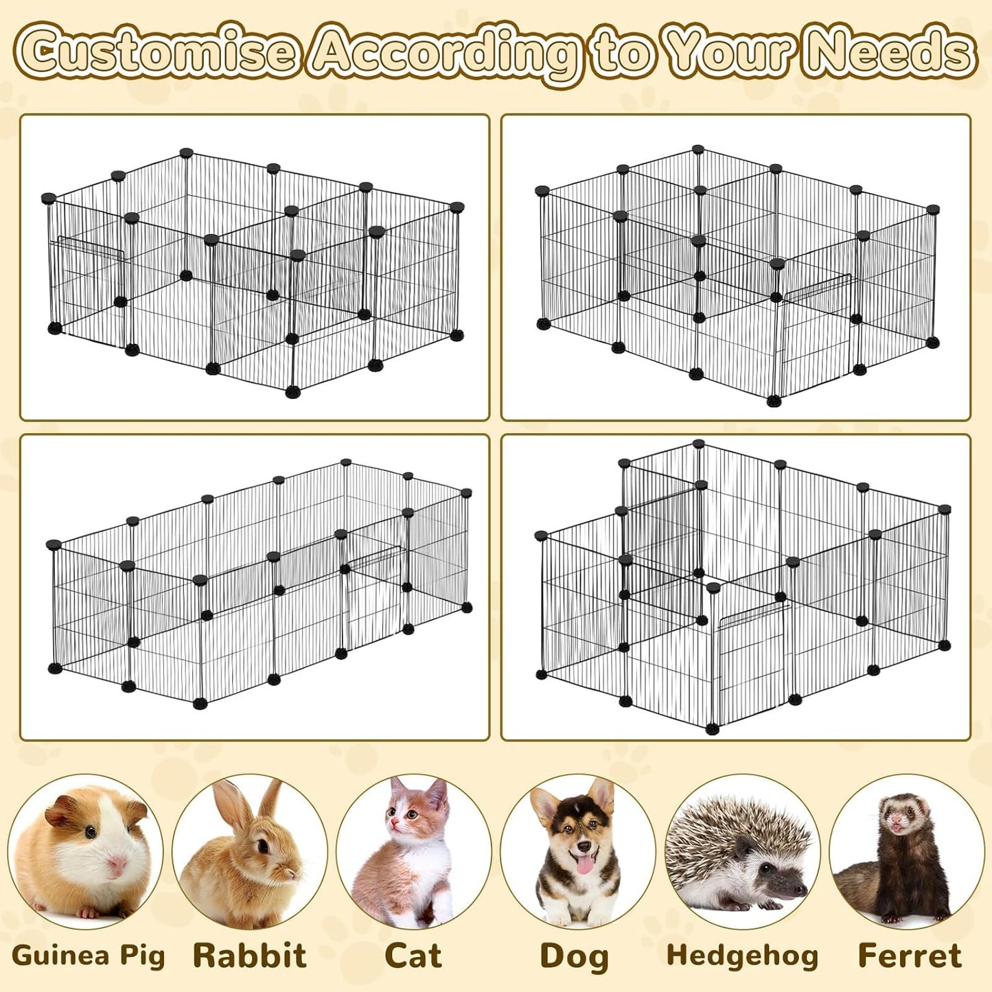 21 Panels Small Animal Playpen, Guinea Pig Cages with Doors and Waterproof Mat Pet Playpen for Rabbits Guinea Pigs Hamsters, Chicken Hedgehogs Indoor Outdoor Portable Metal Wire Yard Fence