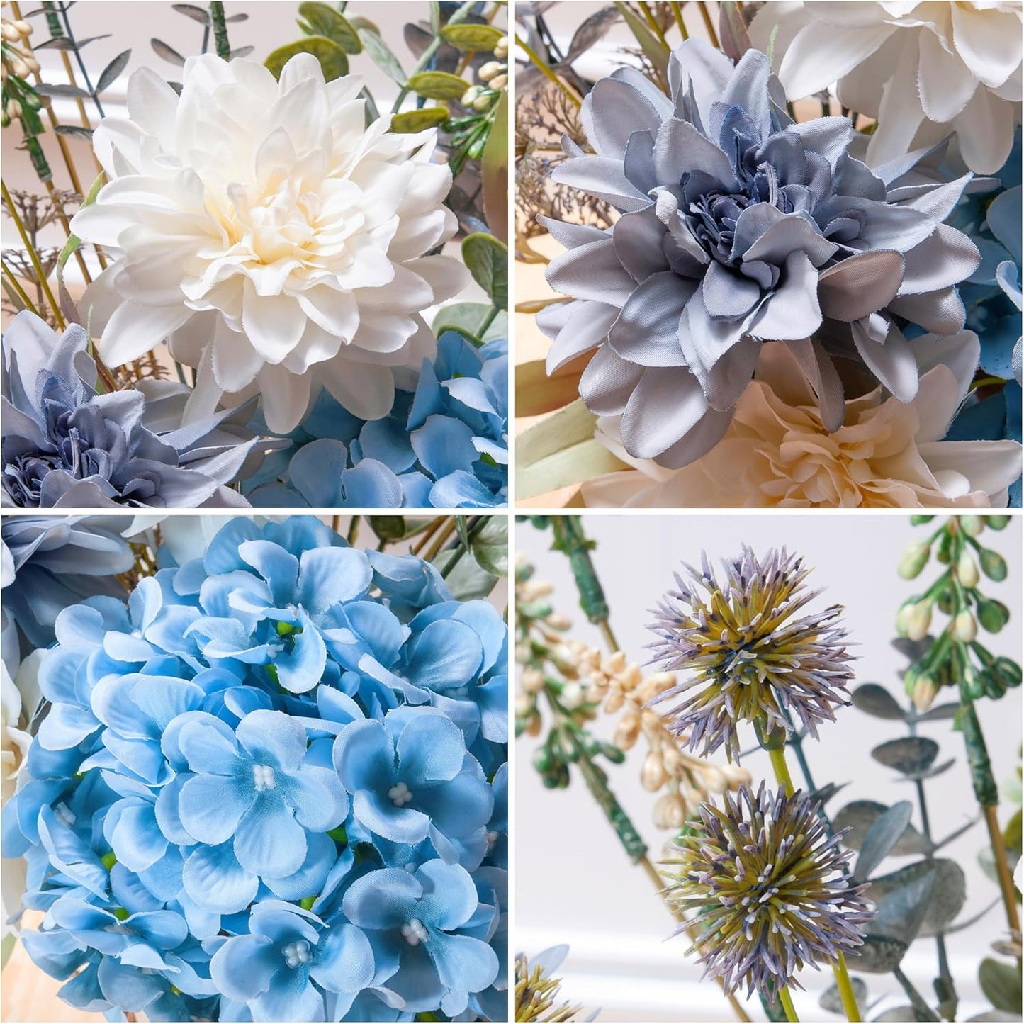 Fake Flowers with Vase, Hydrangea Faux Dahlia Flowers Arrangement | Blue Flowers in Vase Suitable for Home Kitchen Living Room Fall Spring Decor Office Decoration, Centerpiece Table Decorations