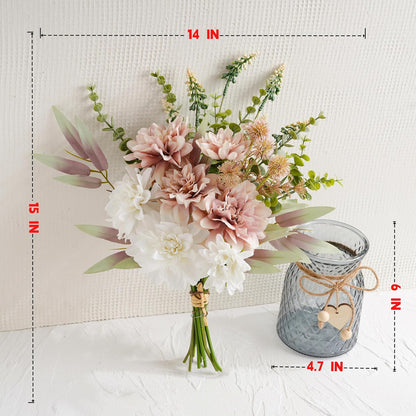 Fake Flowers with Vase, Hydrangea Faux Dahlia Flowers Arrangement | Blue Flowers in Vase Suitable for Home Kitchen Living Room Fall Spring Decor Office Decoration, Centerpiece Table Decorations