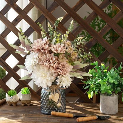 Fake Flowers with Vase, Hydrangea Faux Dahlia Flowers Arrangement | Blue Flowers in Vase Suitable for Home Kitchen Living Room Fall Spring Decor Office Decoration, Centerpiece Table Decorations