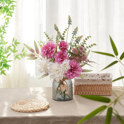 Fake Flowers with Vase, Hydrangea Faux Dahlia Flowers Arrangement | Blue Flowers in Vase Suitable for Home Kitchen Living Room Fall Spring Decor Office Decoration, Centerpiece Table Decorations
